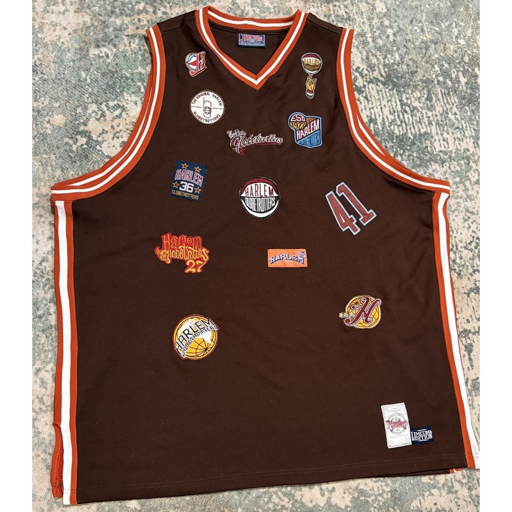 VTG Platinum FUBU Harlem Globetrotters Jersey 41 Sweet Lou Brown Patch Y2K 4XL